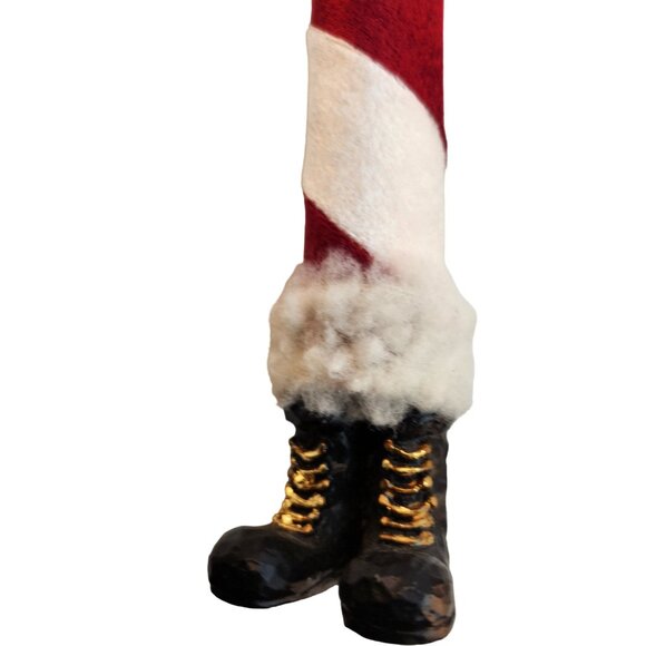 14" Santa Claus Candy Cane Ornament Glitter Details & Bell Vintage Realistic Fac - Picture 11 of 11